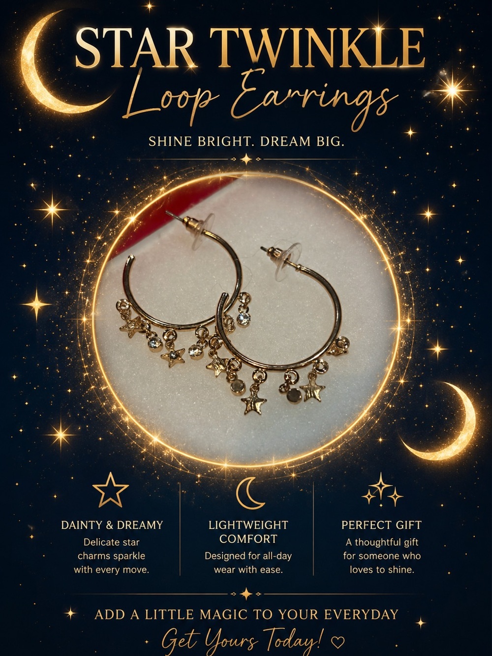 Gold Star Charm Hoop Earrings - Women's Fashion Jewelry w/rhinestones!!! ❥❥❥❥❥❥